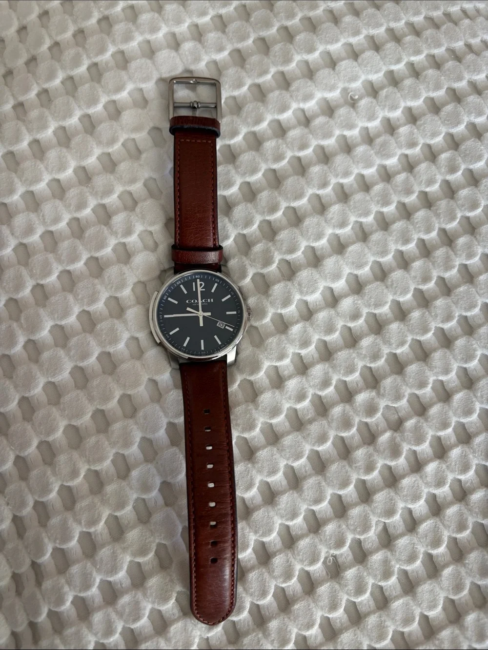 Coach Brown Leather Strap Watch with Black Dial